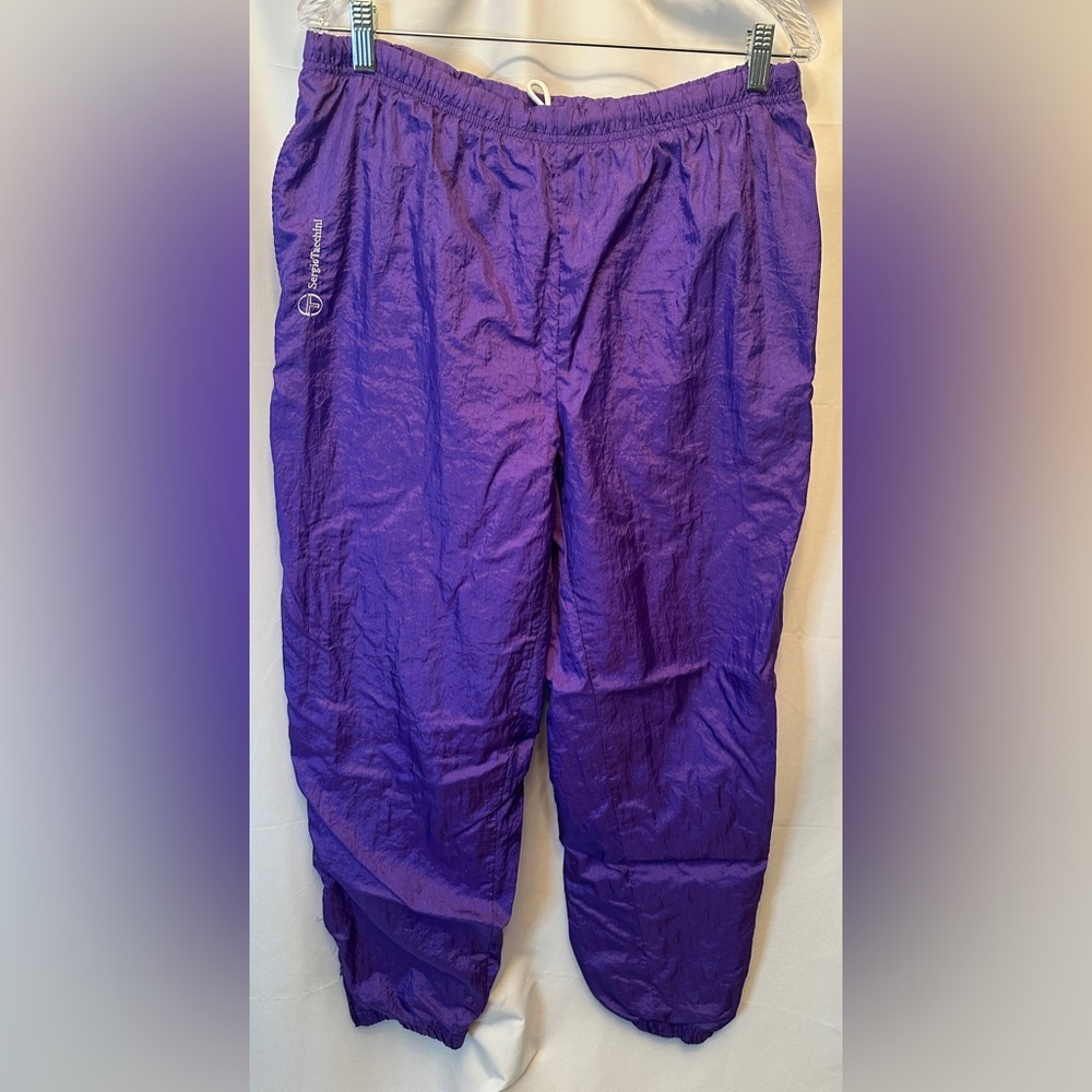 Vintage SERGIO TACCHINI Size 34 Nylon‎ Track Pant Joggers Purple Lined Zip Ankle
